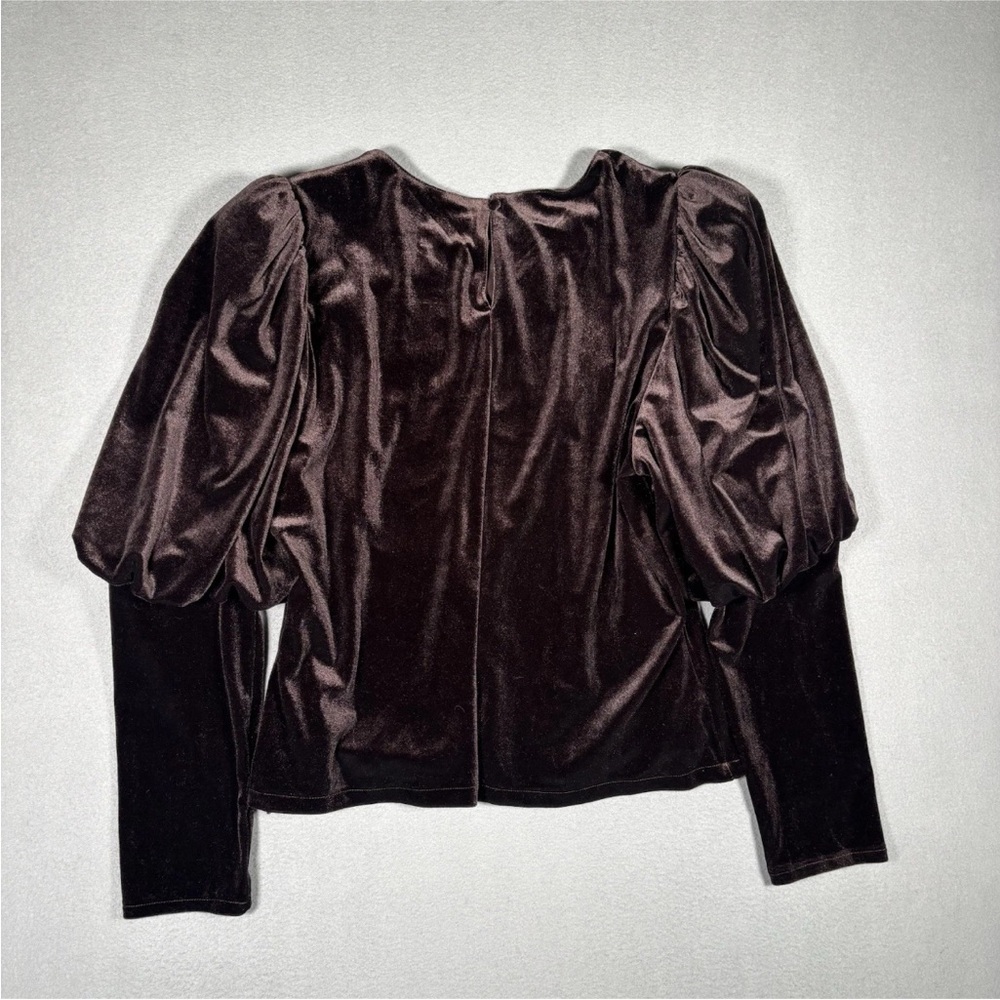 Sunday In Brooklyn Anthropologie Velvet Puff Sleeve Top Women’s X-Large Brown - Picture 11 of 12